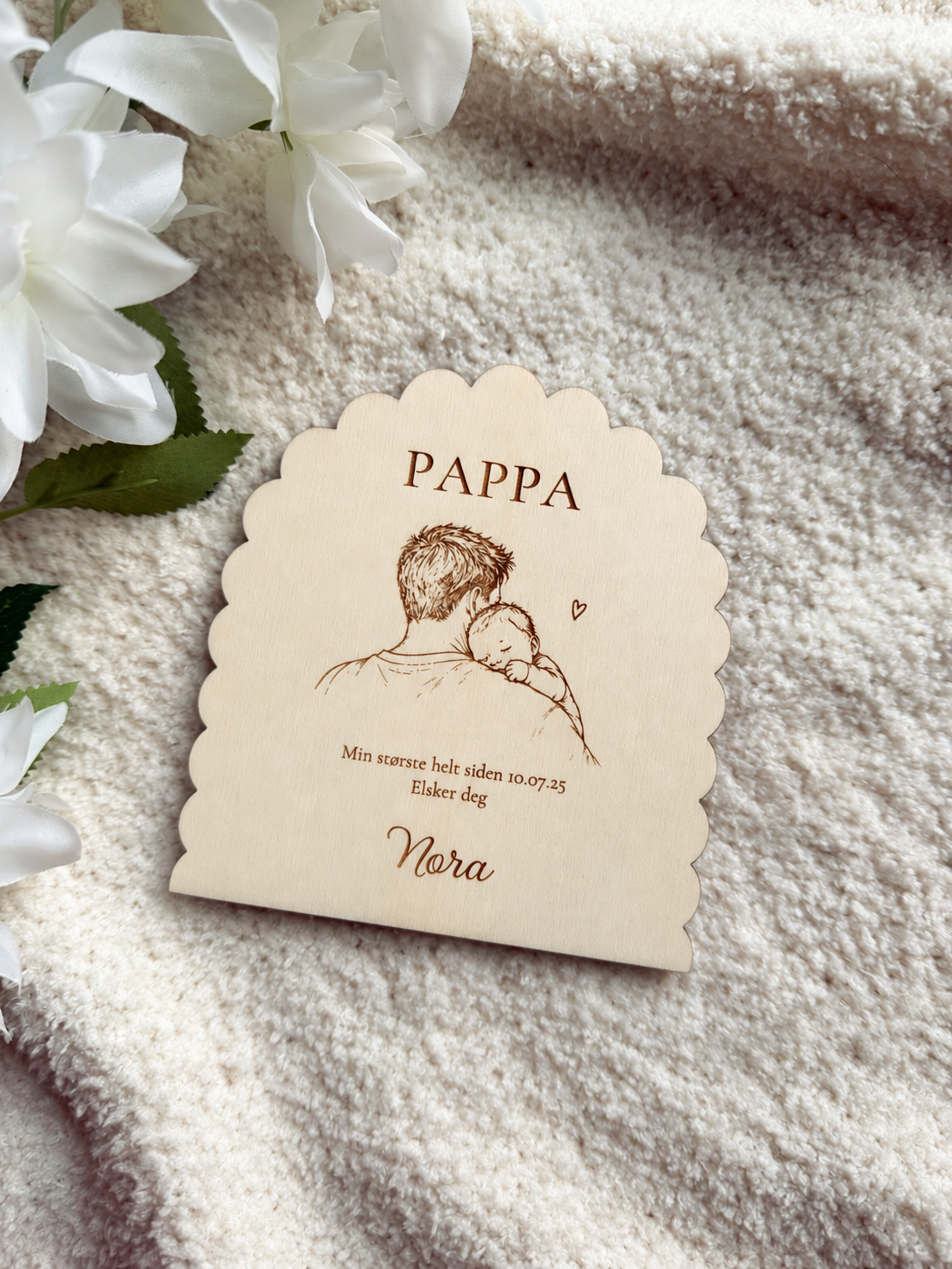 Personlig treskilt til pappa - Motiv: Far+barn